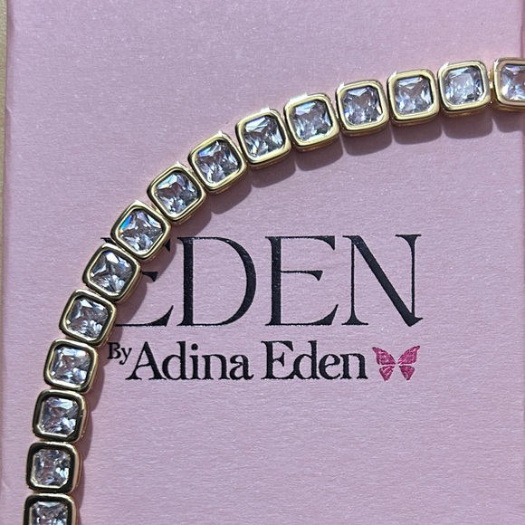 Adina Eden Cubic Zirconia Princess Bezel Tennis Bracelet in 14k Gold Plated Bras - Picture 3 of 4